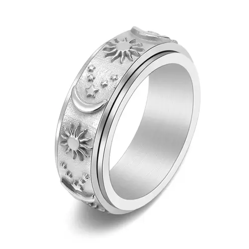 Rotating Relief Ring, Spinner Rings, Unisex Punk Style Stainless Steel Ring, Fashion Jewelry Accessories for Men & Women luck witchy moissanite