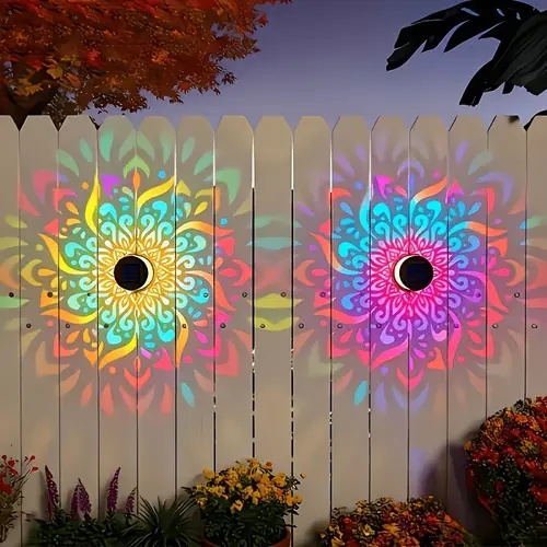 2-Pack Iron Solar Mandala Projector Wall Lights Set, Water Resistant Metal Fence Decor, Solar Outdoor Lights for Garden Decorates,sohochic