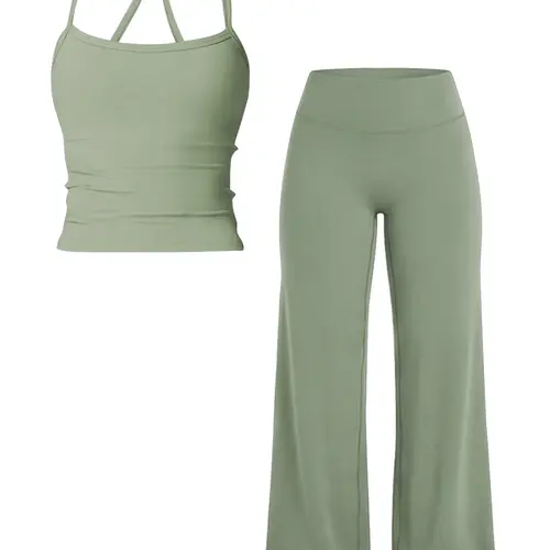 Women's Two-Piece Set Tank Top + High-Waisted Wide-Leg Pants, Breathable Sports, Yoga Gym Running, Summer Fitness Wear, Matching Gym Set, Athletic Sets, Athletic Clothing Set