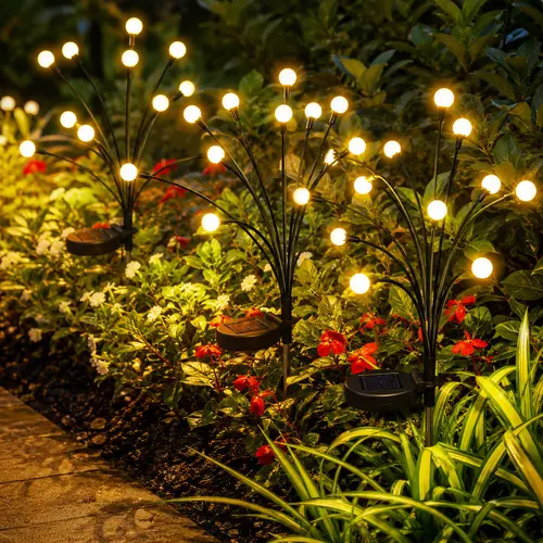 Outdoor Solar Firefly LED Lights - 4/8 Pack Waterproof Garden Stake Decorative Lamps with Auto Dusk-to-Dawn Glow, 32/64 LEDs for Curb Appeal, Whimsy Decor, Mood Lighting & LED Pathway Lighting,dorm essentials,home decor,home essentials,camping essentials,