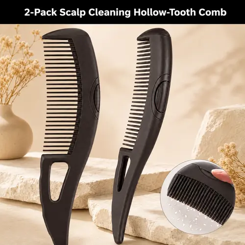 [WakeSecret] 2-Pack Hollow-Tooth Scalp Cleaning Comb - Press-to-Clean Dandruff Remover & Scalp Detox Tool for Oily Roots, Visible Flakes, Dry Shampoo Buildup, Dandruff Remover Comb, Scalp Detox Comb, Hair Care
