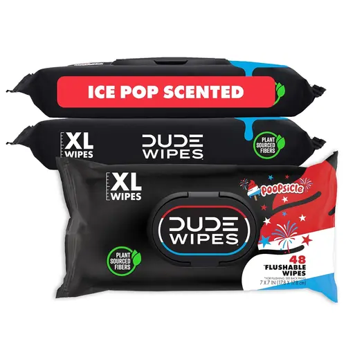 DUDE Wipes Poopsicle Flushable Wipes - Ice Pop Scented Extra-Large Adult Wet Wipes - 6 Pack (288 Count) - Infused with Vitamin E and Aloe - Septic and Sewer Safe