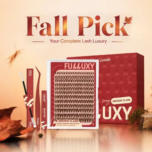 Brown Flare | Fulluxy One-of-a-kind true brown cluster lashes blends seamlessly with lighter hair colors & daily no-makeup looks | Lashes with Ultra-Dense, Waterproof, Long-Lasting Lashes | Flora Flaunt Aurora Same Style | Beginner-Friendly DIY Lashes