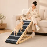 Aowos 10.8" to 26.6" Dog Ramp for Bed, Dog Stairs Ramp, 7 Adjustable Height from 10.8" to 26.6", Folding Wooden Pet Ramp for Small Large Dogs Cats,  Portable Stable Dog Pet Steps for Car Couch High Bed, Supports Up to 200lbs