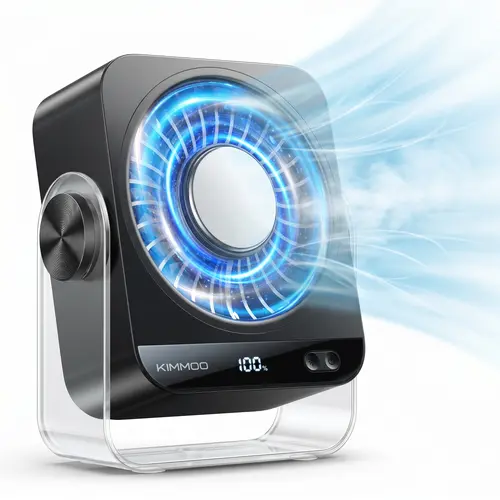 KIMMOO Desk Fan for Bedroom, 199 Speed Settings & Digital Display Table Fan, Quiet Desktop Fan for Refreshing Cool Breeze, 270° Rotatable Small Rechargeable Fan for Home Office