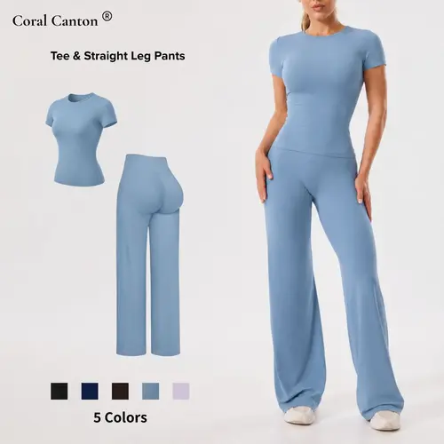 Coral Canton Women's Tee & Straight Leg Pants Sports Set SohoChic