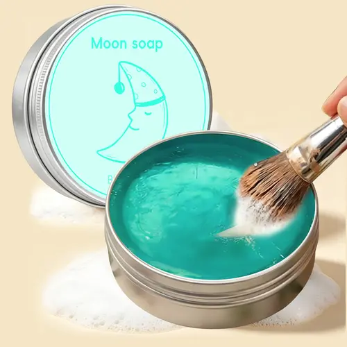 Moon-Shaped Silicone Cleansing Bar - Coconut Scent Cosmetic Brush Cleaner, Portable Makeup Tool Cleaner for Deep Clean Without Residue,sohochic