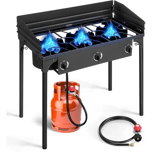Ktaxon 2/3 Burner Propane Gas Stove for Outdoor Cooking, 225,000 BTU Camping Cooker with Windscreen for Cooking BBQ Baking Turkey Frying