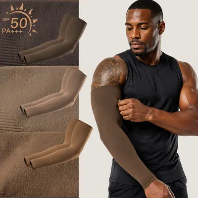GOUNOD Ink Armor Sun Protection Sleeves for Brown Skin Tone Men, UPF 50+ No-Logo Tattoo Cover-Up Compression Sleeves, UV Shield, Waterproof Breathable No-Slip Stretch Fit for Office, Healthcare, Restaurants, Warehouse, Security,sohochic