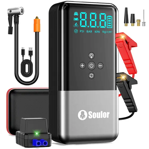 3000A All-Season Car Jump Starter - 160PSI Tire Inflator, Power Bank, LED Light, All-Weather Reliable, Compatible with Most Cars & Trucks (All Gas/6.0L Diesel) Automotive Emergency Tool sohochic