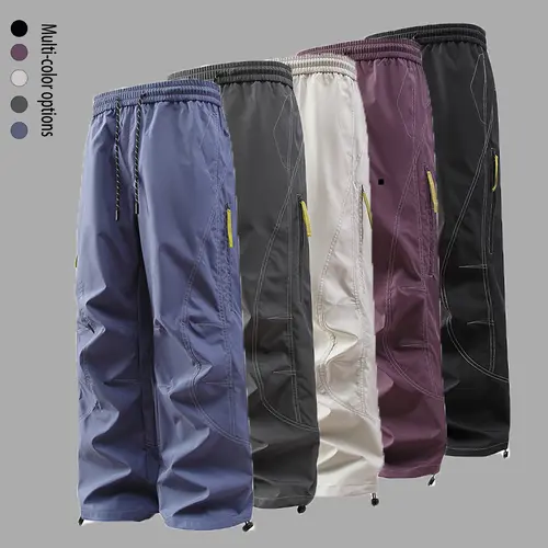 Single pack unisex straight-leg functional cargo pants — outdoor waterproof softshell pants with stylish drawstring cuffs, wide-leg casual long pants, Father’s Day gift summerwins