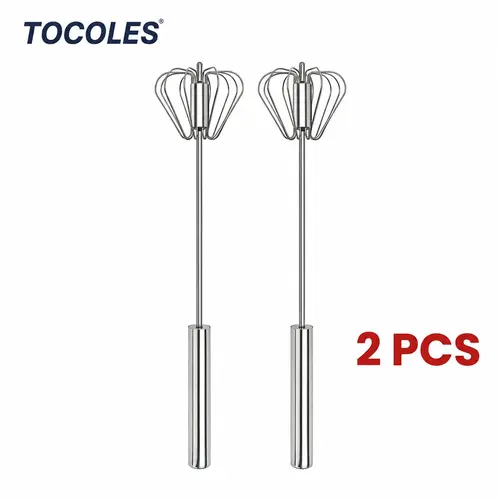AA Stainless Steel Hand-Push Spinning Wire Whisk - Food-Grade Rust-Resistant Kitchen Cooking Accessory, Sturdy Riveted Construction, Semi-Automatic Design for Stirring Coffee, Egg Tasks, Easy to Clean