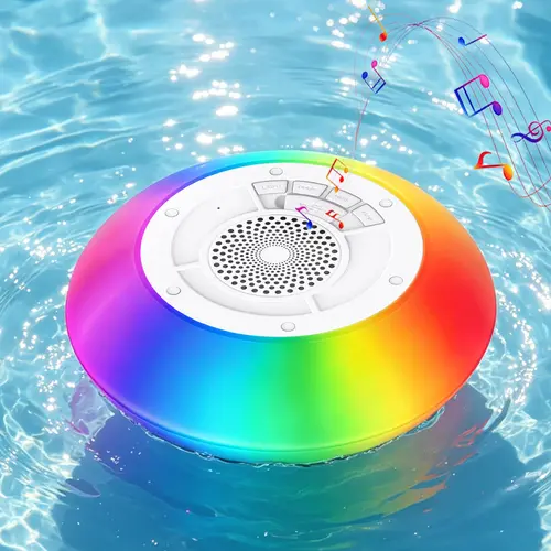 FunnyPanda Floating Pool Bluetooth Speaker with LED Light, IP68 Waterproof, Wireless, Built-in Mic, Surround Bass Sound, PVC Construction, Rechargeable Batteries, USB-C Charging, for Outdoor Use & Hot Tubs