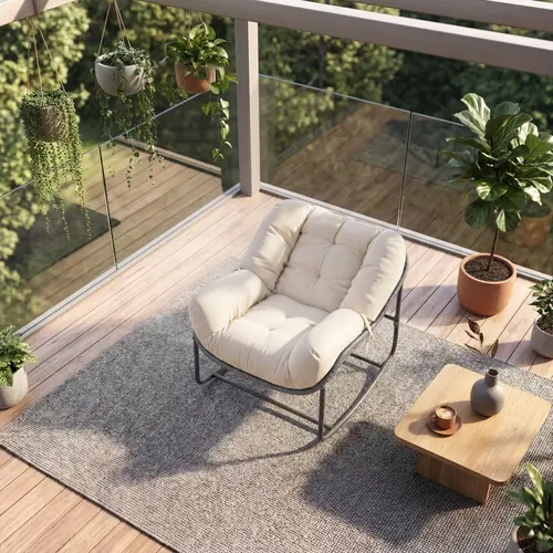 GARVEE Heavy-Duty Oversized Egg Lounge Rattan Weave Rocking Chair with Cushion, 330 Lbs Capacity Durable Rattan Lightweight All-Weather Glider, Premium Outdoor Furniture for Patio, Garden