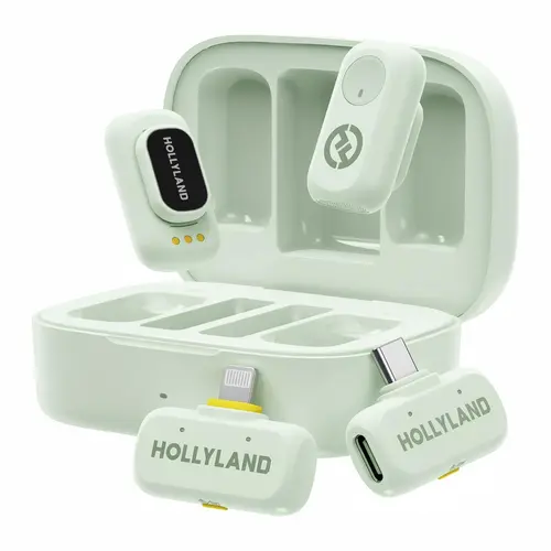 Hollyland Lark A1 Combo Wireless Mini Microphone (Green, 2TX + 2RX + Charging Case) for iPhone & Android, 48kHz/24-bit, 3-Level Intelligent Noise Cancel, Portable Rechargeable Mic for Vlogging, Wedding, Casual Use, Vlogging Equipment, Wireless Mics
