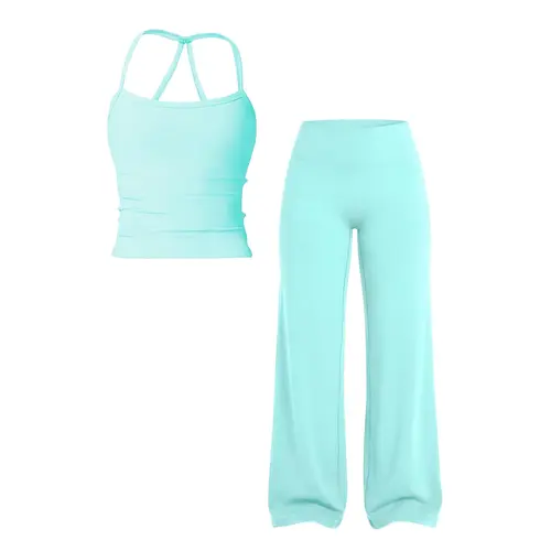 Women's Solid Color Sports Fitness Tank Top and Long Pants Set, Casual Sportswear Set, Comfortable Summer Yoga & Casual Athletic Wear, Sporty Casual Set