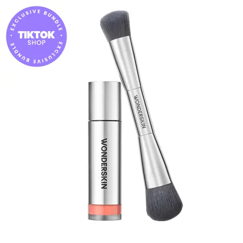 Wonderskin Wonder Blading All-Day Blush Stain + Dual-Ended Blush & Contour Brush Bundle | 12-Hour Longwear Liquid Blush Tint & Professional Makeup Brush | Radiant Skin-Like Finish | Blendable, Buildable Cheek Colour Set