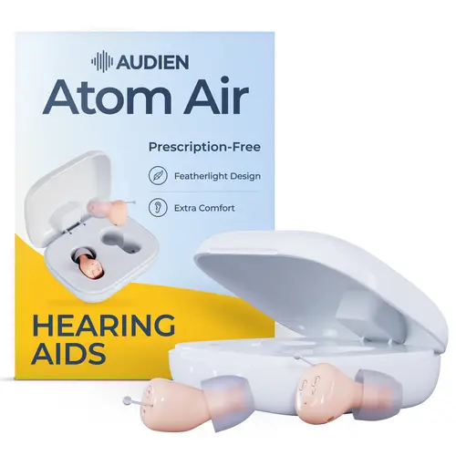 Audien Atom Air OTC Hearing Aids – Lightweight & Invisible, 24Hr Battery, FDA Registered, No App Needed, $149/Pair