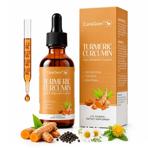 CareGem 2026 Upgrade Turmeric Curcumin Complex Liquid Drops - High-Absorption Herbal Blend with Black Pepper & Ginger - Orange Flavor 2 fl oz - Daily Liver Support & Joint Health - Dietary Healthcare Supplement for Fitness & Wellness
