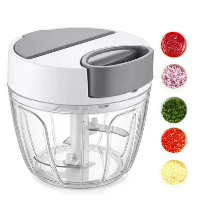 SUSTEAS Compact Hand Pull Food Chopper with Container - 422 Stainless Steel Triple Blade Manual Onion Garlic Mincer, No-Electricity Washable Gourmet Mini Food Processors & Choppers, Anti-Tear Portable Multifunctional Kitchen Vegetable Slicer
