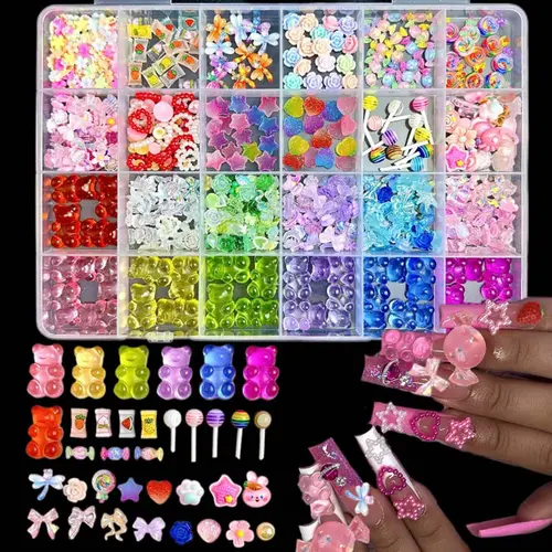 Macaron Color Nail Art Decorations, 3D Soft Candy Bear & Lollipop Mix, Nail Art Rhinestones / Flatback Crystals / Multi-Color, DIY Nail Accessories, Manicure Supplies, Halloween Christmas Birthday Gifts for Women, Nail Art Supply, Nail Art Products