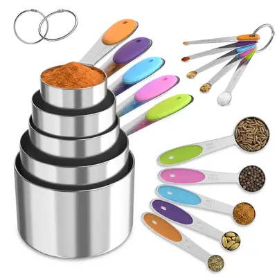 15 PCS Stainless Steel Measuring Cups and Spoons Set,Sturdy and durable, not easy to rust.Kitchen Utensils for Cooking and Baking.(5 Cups+10 Spoons)