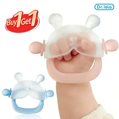 Dr.Isla No-Drop Baby Teether, Soothe Crying Baby, Stop Dirty Finger Sucking, Calm Fussy Infants, Anti-Dust Frosted Silicone, Pet Hair Proof, 3M+, Soothes Gums, Food Grade BPA Free, Standing Base, Bunny Buddy, Storage Case, Clean & Safe