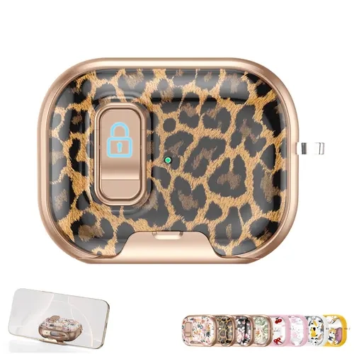 Shockproof Durable Protection Headphone Case for AirPods 4/Pro3/2/1,  Detachable Print PC+TPU Cover with Safety Lock, Phone Stand Function, Leopard Print & Other Cute Designs, Keychain