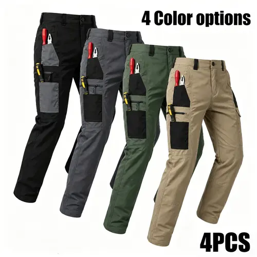 4-pack men’s tactical cargo pants with multiple pockets, durable fabric, perfect for outdoor activities and casual wear; work pants (no belt).