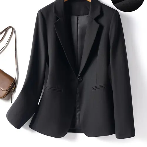 Women's Simple Minimalist Collared Blazer Jacket Long Sleeve, Office Business Commute Casual Small Suit Top, Spring & Fall Fashion, Stylish Women's Outerwear, Elegant Office Wear, Business Attire Clothes