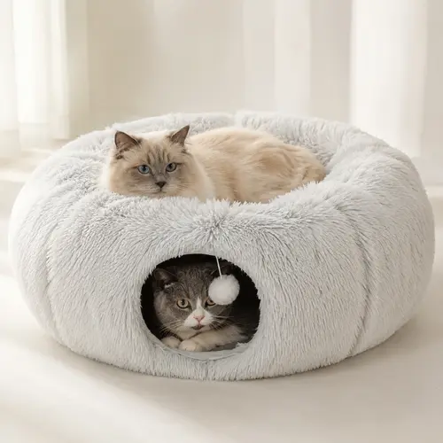 Cat nest pet cat tunnel plush warm cat tunnel foldable detachable and washable multi-functional splicing cat channel outdoorfun