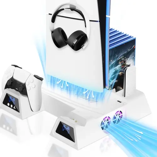 PS5 Controller Charging Base Cooling Bracket - Vertical Stand with Cooling Fans, RGB Lights, USB-A Port for PlayStation 5/PS5 Pro Controllers, Gaming Console Accessories,sohochic