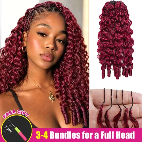 ISEE HAIR Burmese Curly 99J Burgundy Crochet Braid Hair Extensions for Miracle Knots Human Hair Extensions Pre-Separated 50g/Pack (32-38 Strands Per Pack）– Knotless Boho Braids Vacation Hair #Summervibe#ISEECrochetNewArrivals