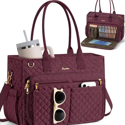 (NEW)Bagstellar Teacher Tote Bag for Women,15.6 inch Laptop Work Tote Bags Nurse Bible with Large Cup Holder&Insulated Pocket, Waterproof Quilted Utility,Multiple Pockets,Shoulder Crossbody Organiser for Daily,Travel,School College