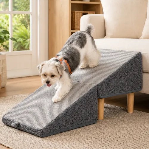 2-in-1 Dog Ramp, Pet Steps & Ottoman - Foldable Dog Ramp for Couch, Non-Slip Wooden Pet Stairs for Puppy Senior Injured Dogs