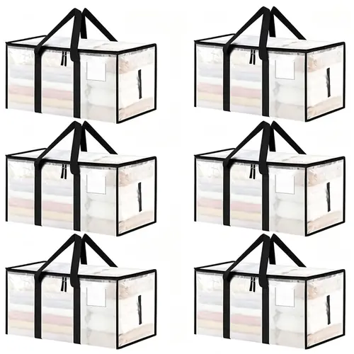 6-Pack Plastic Reusable Large Storage Bags Set for Home Organizers - Heavy-Duty, Waterproof, Resealable, Adjustable, Ammonia-Free, Folding Portable with Hinged Lids, Degradable, Compostable, Waterproof Bags Protect Wet Gear, Camping Use