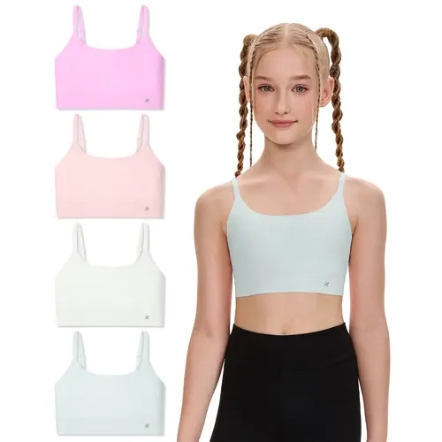 Sascina Junior Seamless Tween Bras for Girls 7-12 - Soft Fabric Longline Crop Cami, Adjustable Double-Layer Lined Underwear Undergarments [217],sohochic
