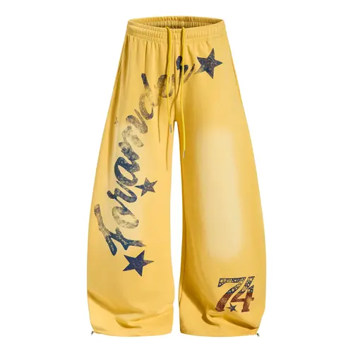 Inflation Men's Cotton Blend Graphic Baggy Wide Leg Track Pants - Comfy Streetwear Sweatpants with Gradient Washed Letter Print, Trending Men's Clothing, Baggy Sweatpants,sohochic