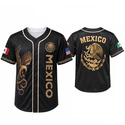 Mexico Jersey - Vintage Mexican Style Breathable Athletic Top, Green White Red Button-Up Casual Sports Jersey, Men's Summer Throwback Sportswear Gift,summerwins
