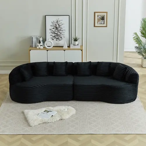 Niccae Curved Sectional Sofa - 111.5-in Oversized Modern Cloud Sofa, 4-Seater Corduroy Modular Living Room Furniture with 6 Pillows, Memory Foam, Deep Seat, Stable Nonslip Base, Modular Corduroy Living Room Furniture,sohochic
