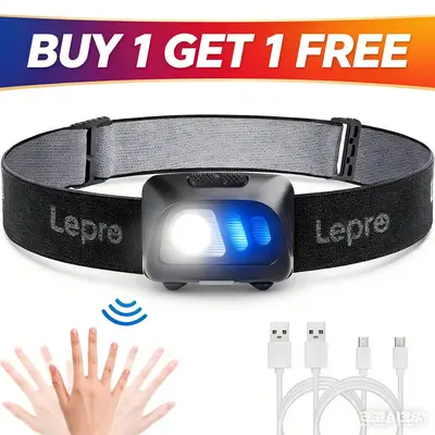 [Buy 1 Get 1 Free] LEPRO Rechargeable LED Headlamp, USB Rechargeable Headlamp with Motion Sensor - 1500Lux Super Bright High Lumen Flashlight, Red Light for Outdoor Camping summergarden