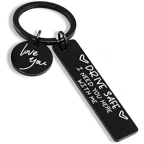 Drive Safe  - 26 Letter Stainless Steel  with Spanish Styles Double Ring Gift for Boyfriend Husband Valentine's Day Birthday Anniversary daily wear valentine dog Large Green Christmas Tree Topper Bow