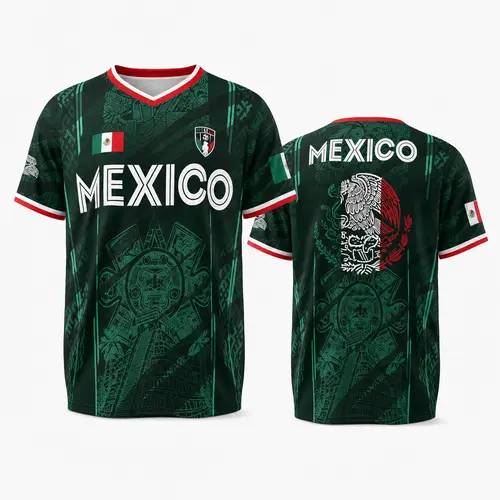2026 Mexico Soccer Jersey,  Chichén Itzá Pyramid Graphic Retro Soccer Jersey, All over Print, Casual Style for All Seasons, Classic Throwback Jersey Sportswear Top