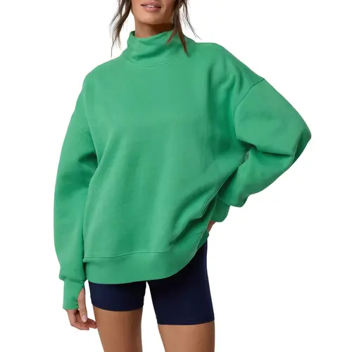 Fisoew Women's Oversized Mock Neck Sweatshirt Cozy Funne Neck Pullover with Thumbholes Casual Loungewear Top
