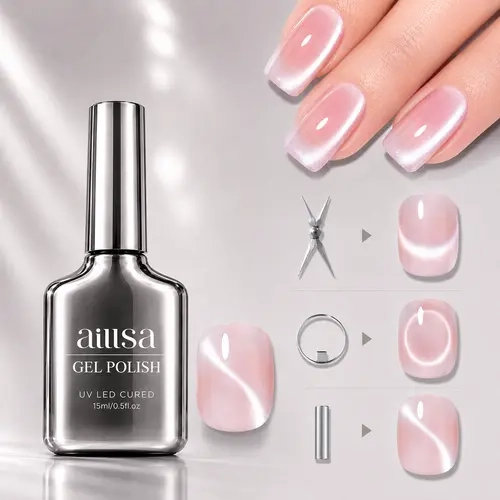 【BUY 2 GET 1 FREE WATER DROP GEL】AILLSA Soft Velvet Cat Eye Gel Polish Set with 3 Magnetic Tools, DIY French Cat Eye & Halo Ring Nail Effects, Shimmer Glitter 15ML Gel Polish Need Lamp Curing Summer Nail Art DIY at Home TikTokShopBackToSchool sohochic, Na