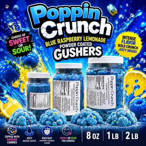 Poppin Crunch Intense Blue Raspberry Lemonade Gushers - Choice of Sweet or Sour