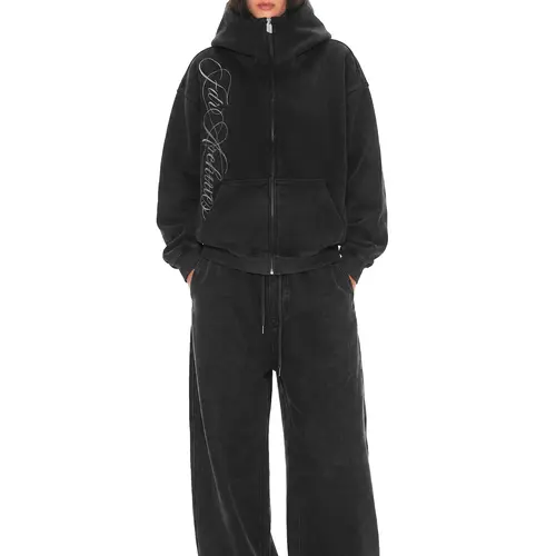 FDR Embroidered Script Letter Washed Zip-Up Hoodie, Women's High-Collar Big Hood Sweatshirt Eases Social Anxiety , Flattering Fit & Exclusive Y2K Streetwear Style for Casual Everyday Wear #TikTokShopBackToSchool