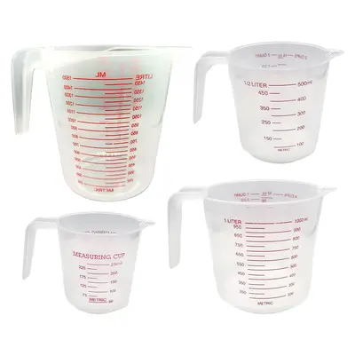 4PCS Measuring Cup Set, Includes 250ml (1-Cup), 500ml (2-Cup), 1000ml (4-Cup) and 1500ml  (6-Cup) Plastic Liquid Measuring Cups- Baking, Cooking, Mixing & Measuring Cups, Essential Kitchen Tools