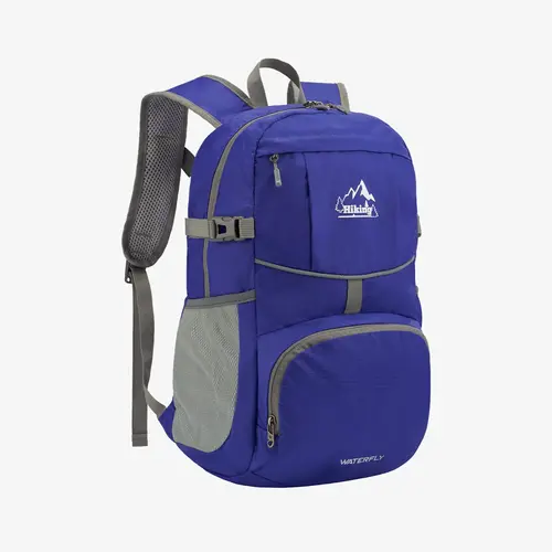 WATERFLY Women's Waterproof Hiking Backpack, 25L Ultra Lightweight Packable Foldable Bag with Adjustable Straps, Whistle, Mesh Sweat Vent, Recyclable Nylon, 2 Mesh Side Pockets, Front Zips for Quick Grabs - Compact for Camping Travel