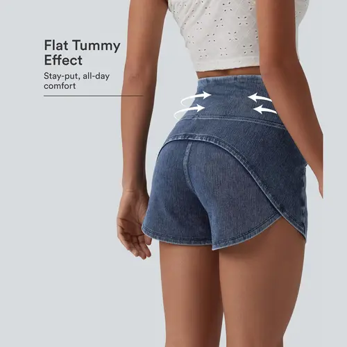 【Creator’s Pick】Halara Flex High Waisted Tummy Control Curved Hem Skinny Denim Casual Shorts with Pockets #BackToSchool